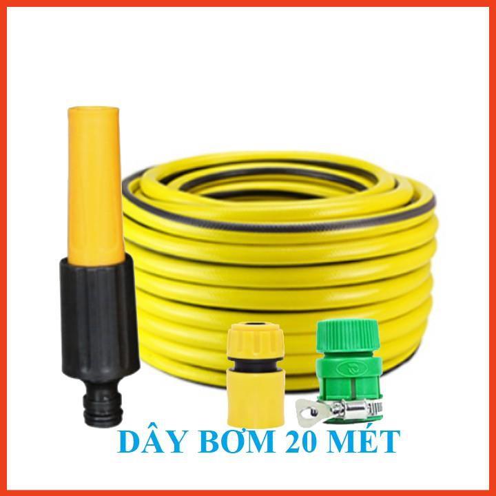 Bộ dây vòi xịt nước rửa xe, tưới cây . tăng áp 3 lần, loại 20m 206622-5 cút sập, nối vàng
