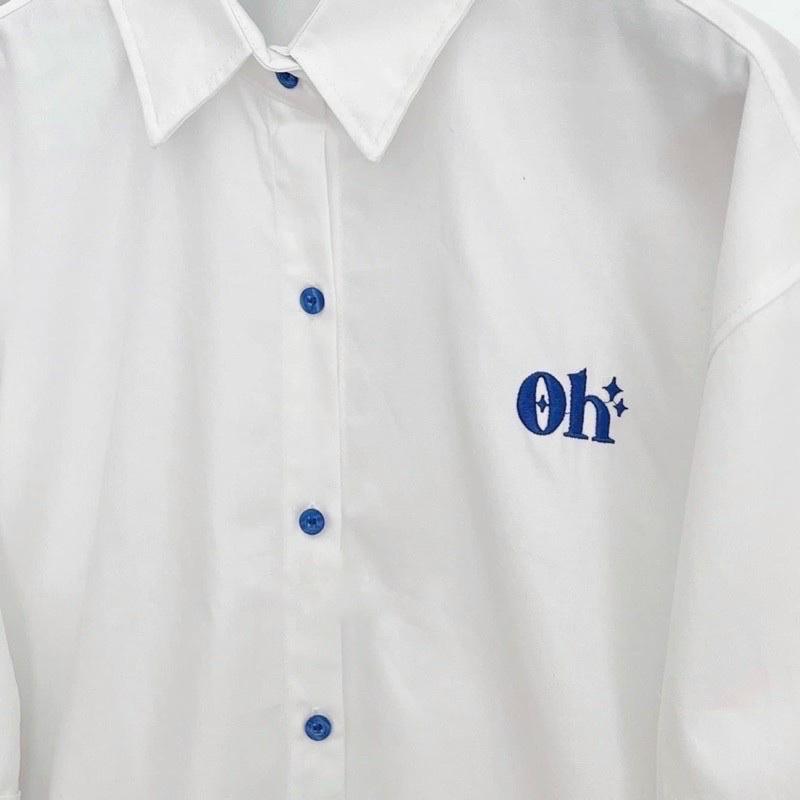Áo sơ mi trắng nữ THÊU LOGO OH XANH phối nút xanh Chất kate lụa mịn rộng đẹp