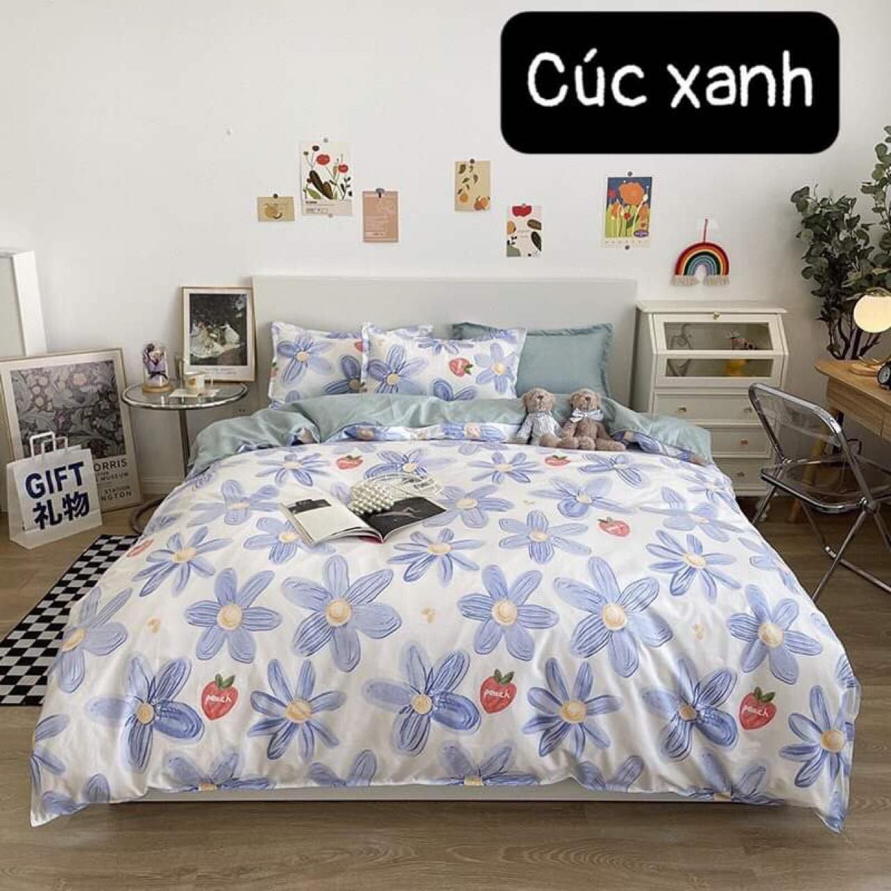 Bộ chăn ga gối poly cotton 4 món hàng nhập cực đẹp