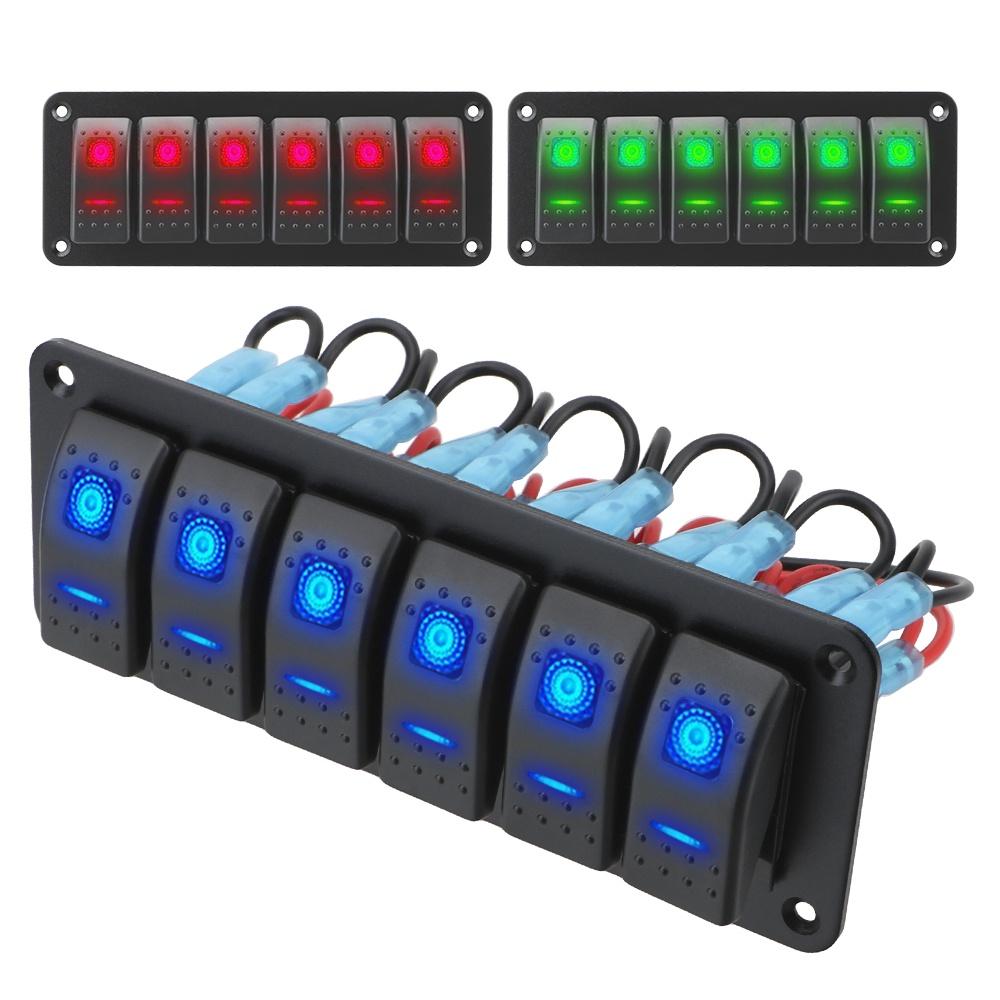 Bảng công tắc bật/tắt đèn LED hai công tắc 12/24V 6 nút chống thấm nước cho tàu thuyền