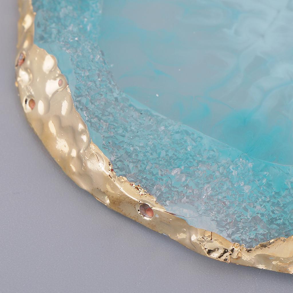 3x Gold Edge Imitation Agate Plate - Nail Art Coasters Cup Mat Pendant Blue