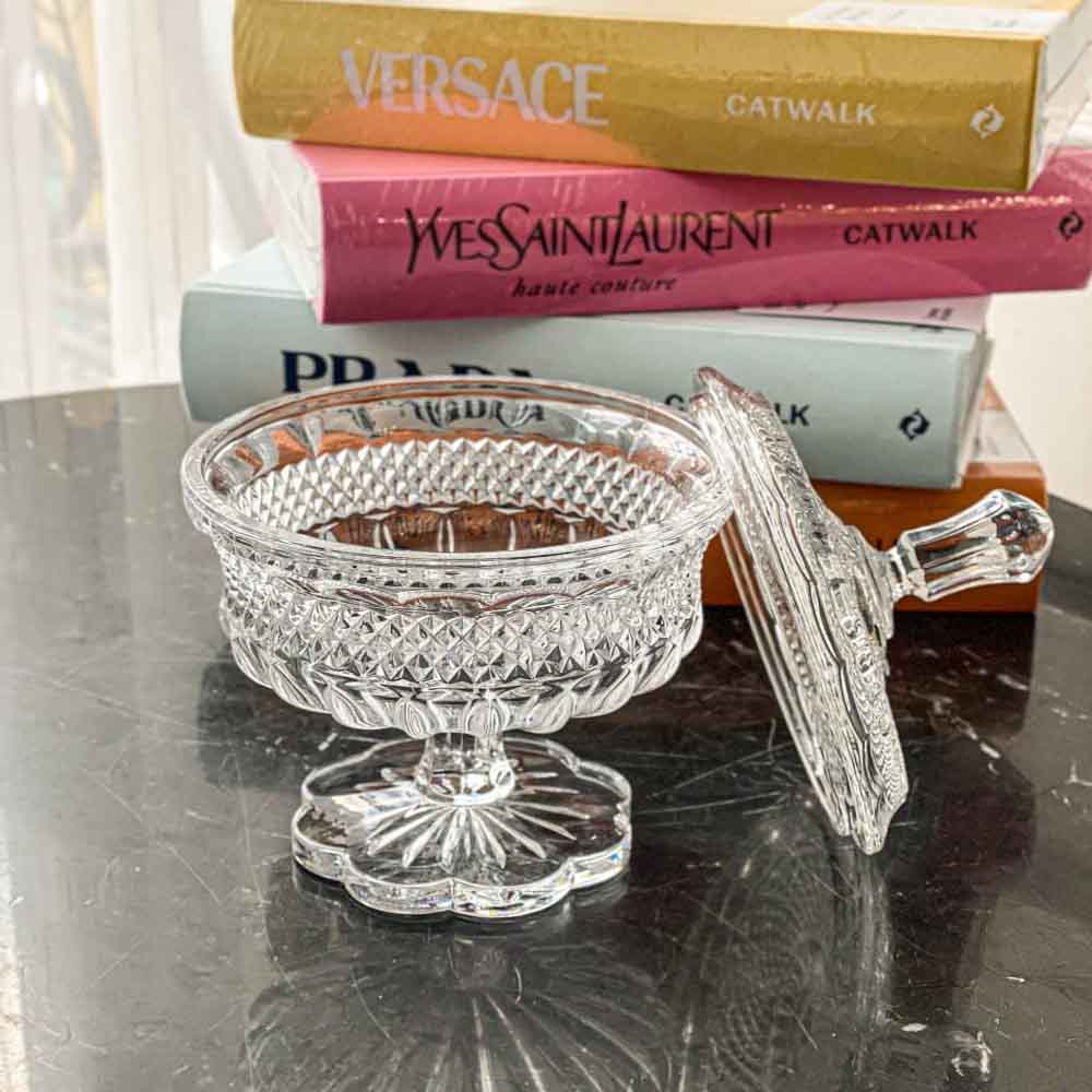 Thố pha lê có nắp chân đế hoa Alexandria Bohemia 15cm Hàng chính hãng