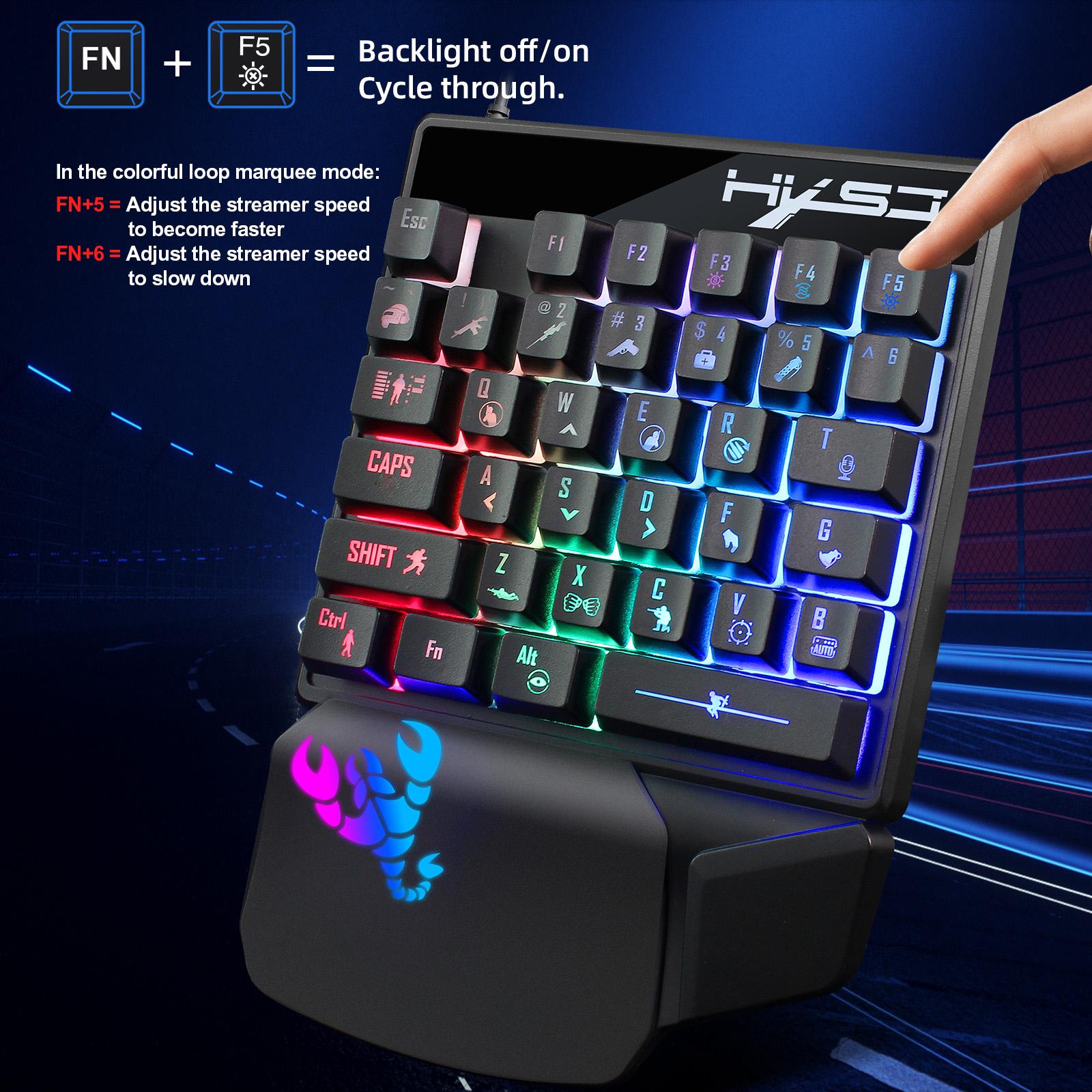 HXSJ V400 One-handed Game Keyboard Wired Keyboard Streaming Color RGB light Ergonomic Hand Rest Keyboard Black