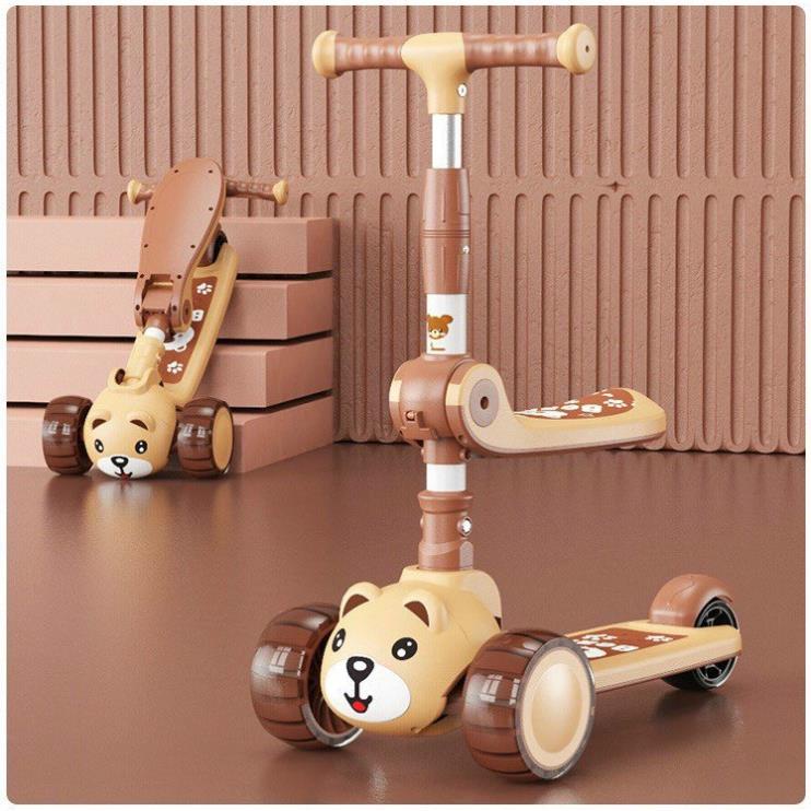 Xe Trượt Scooter Trẻ Em Có Ghế Gấp Gọn 3 Bánh Phát Sáng, Có Nhạc Và Đèn Báo