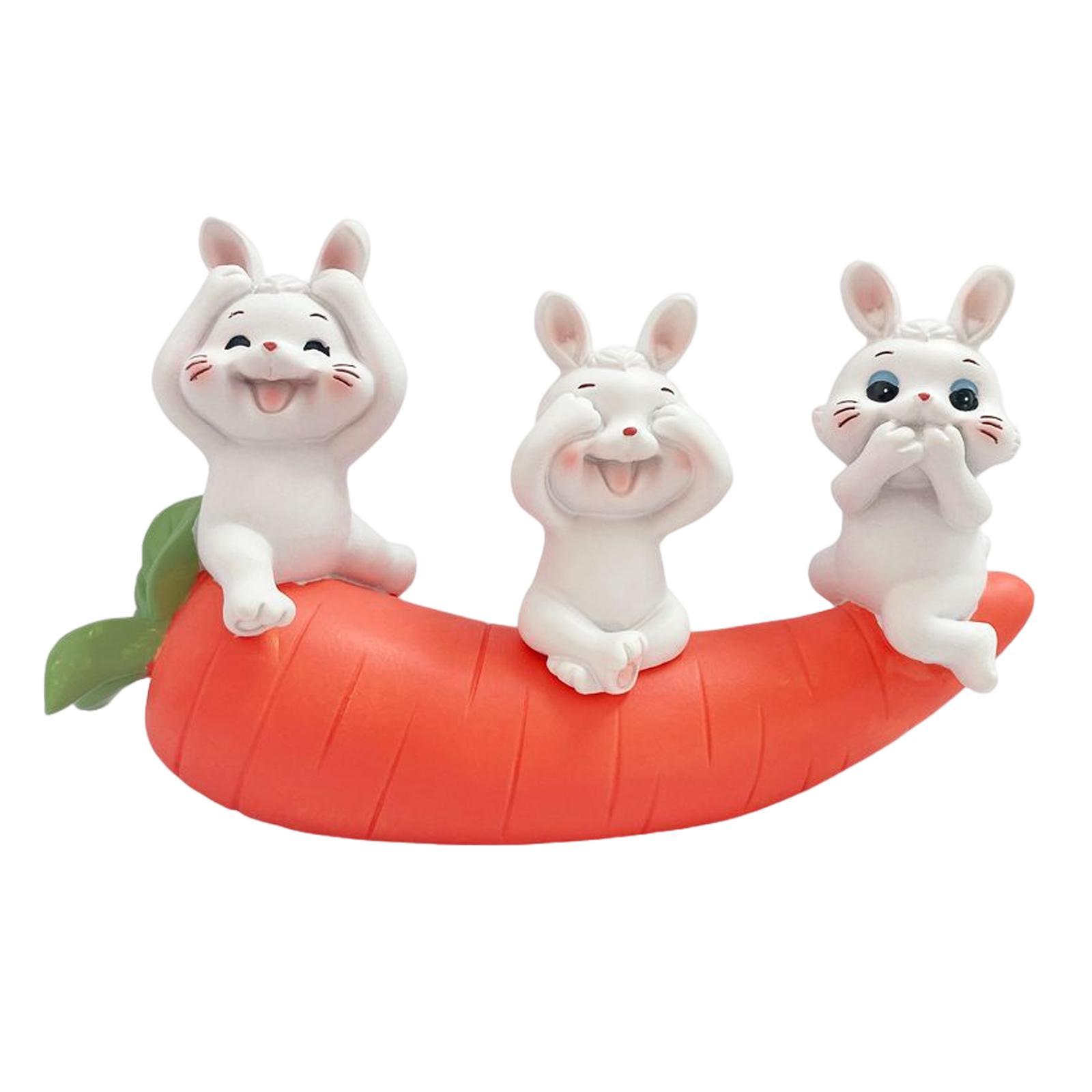 Carrot Bunny Figurines Sculptures Rabbit Statue for Desktio Collectible