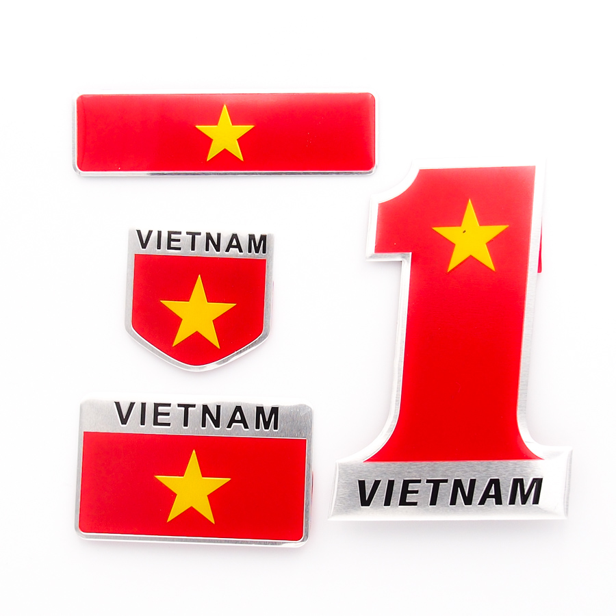 Set đặc biệt 4 sticker metal kim loại hình dán cờ Việt Nam chiến thắng