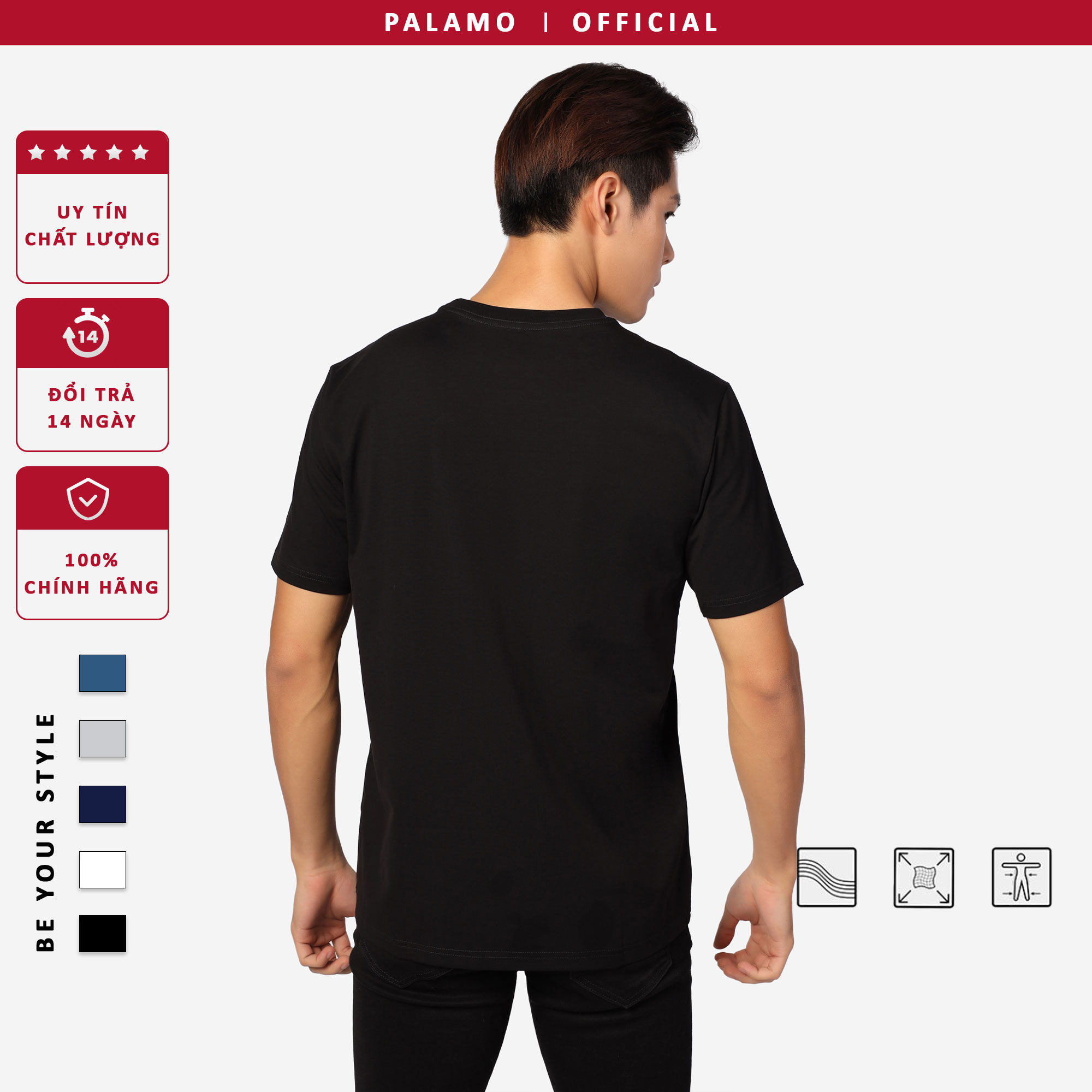 Áo thun nam classic Palamo cotton compact / màu đen regular fit