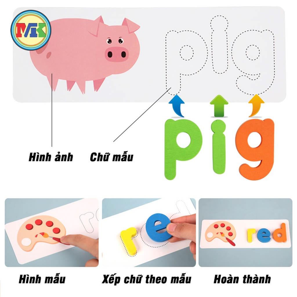 Bộ thẻ học thông minh chữ cái tiếng anh, Spelling game ghép xếp chữ tiếng anh cho bé trai, gái 3 4 5 6 7 8 tuổi