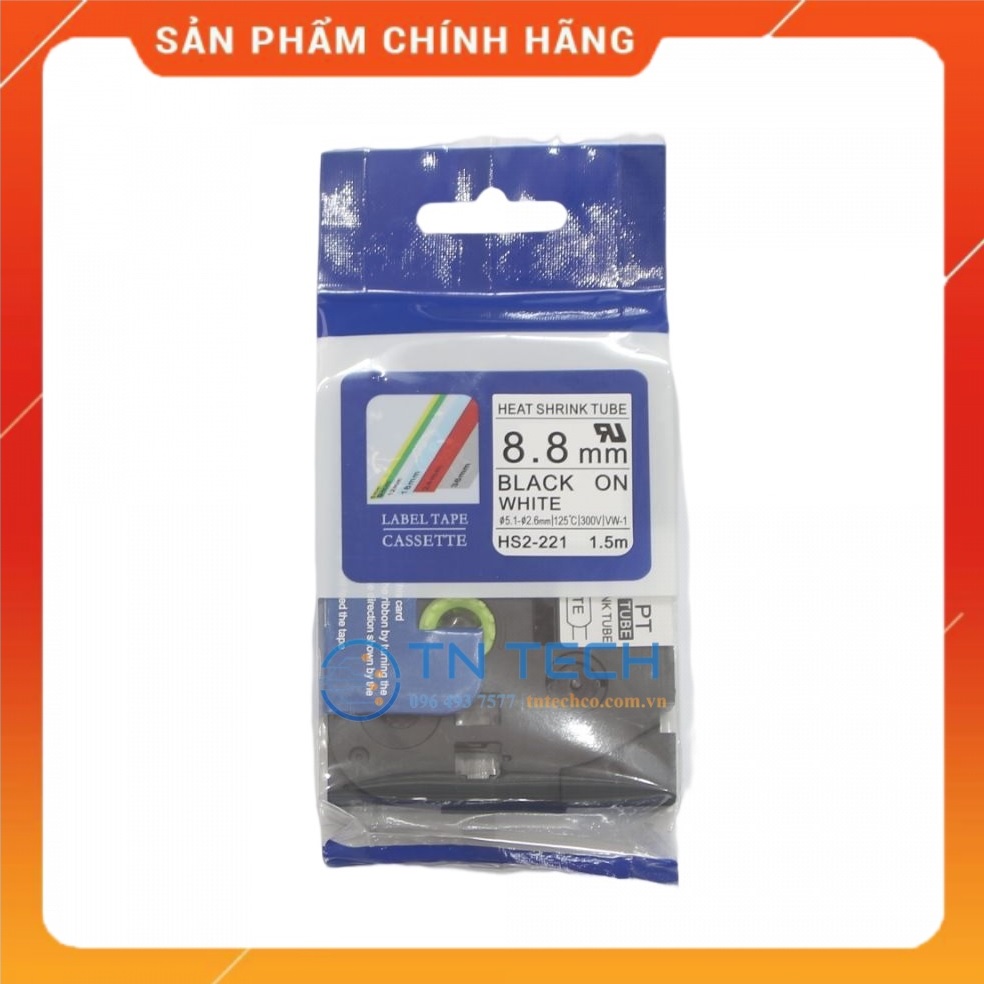 Ống co nhiệt HS2-221 - Đen nền trắng 8.8mm x 1.5m - Dùng cho máy in ống BROTHER - AIMO [Hàng nhập khẩu]