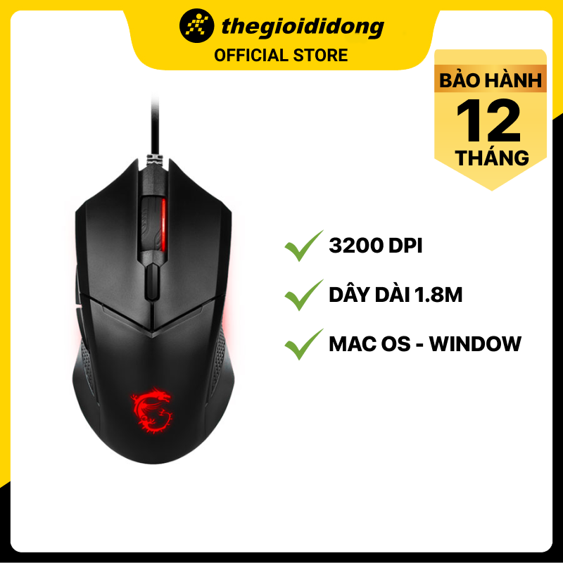 Chuột có dây Gaming MSI Clutch GM08 - Hàng chính hãng - Đen