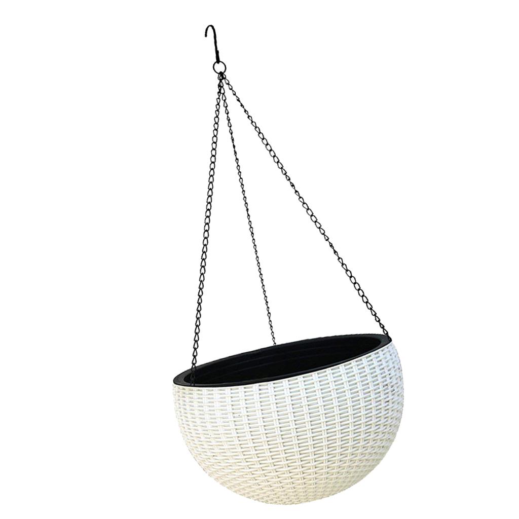 2xPlastic Hanging Flower Pot Planter Basket for Plant Holder+Chain White- S