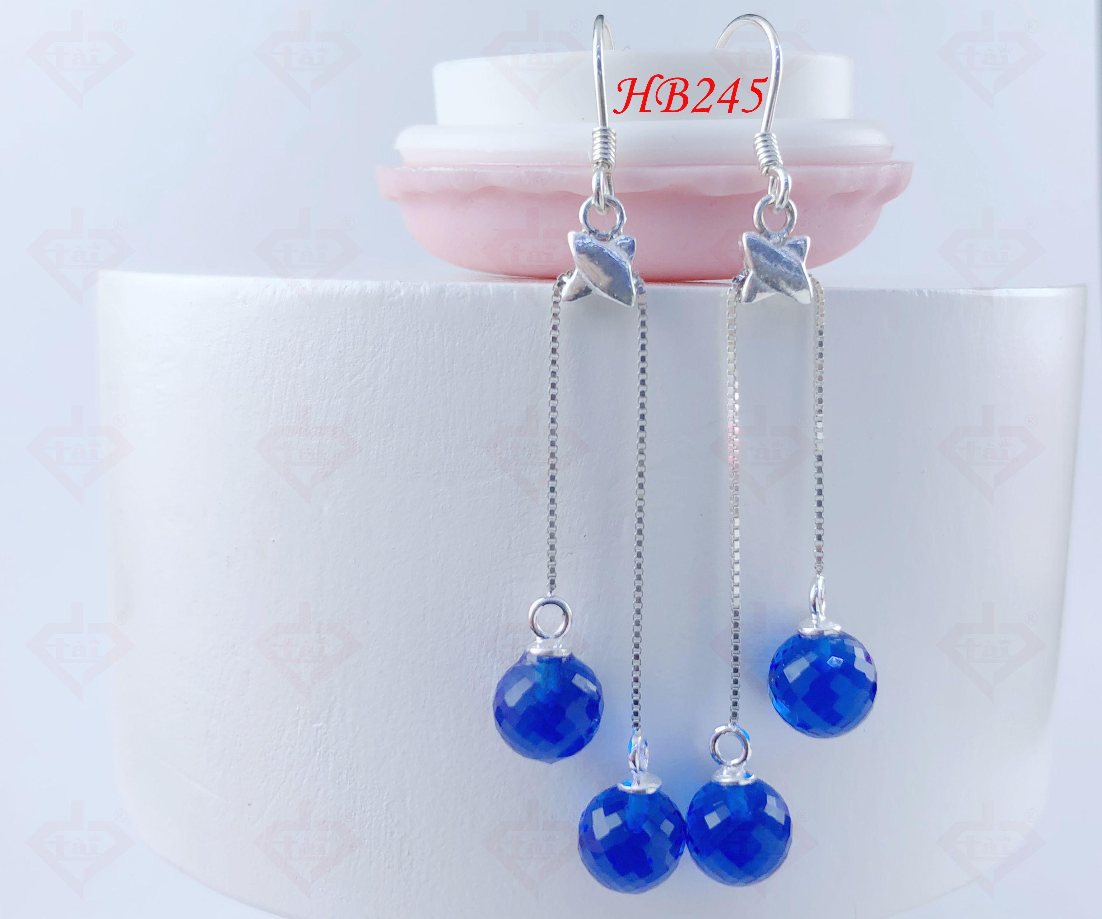 Bông Tai Dây Đôi Đá Châu Giác Bạc Cao Cấp 925