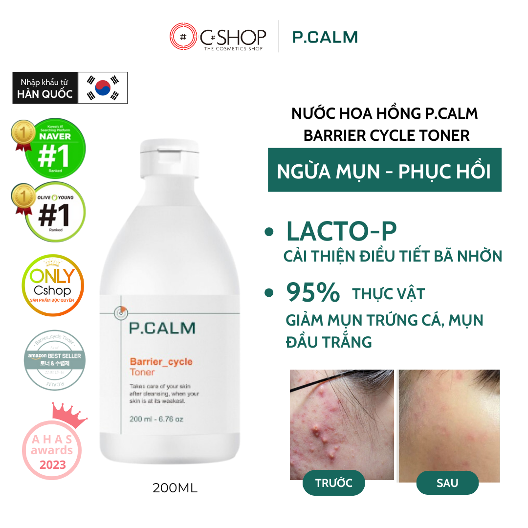 Nước hoa hồng dịu nhẹ ngừa mụn làm trắng da PCALM Barrier Cycle Toner 200ml