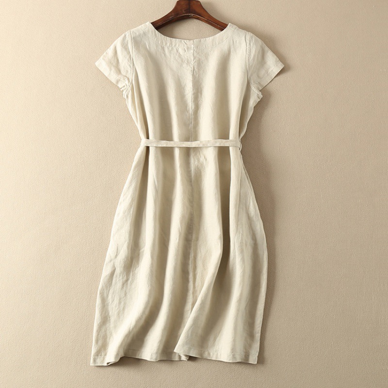 Đầm linen rút dây, váy hè nữ chất linen thoáng mát mặc đi làm, đi dạo cực dễ chịu Đũi Việt Dv84