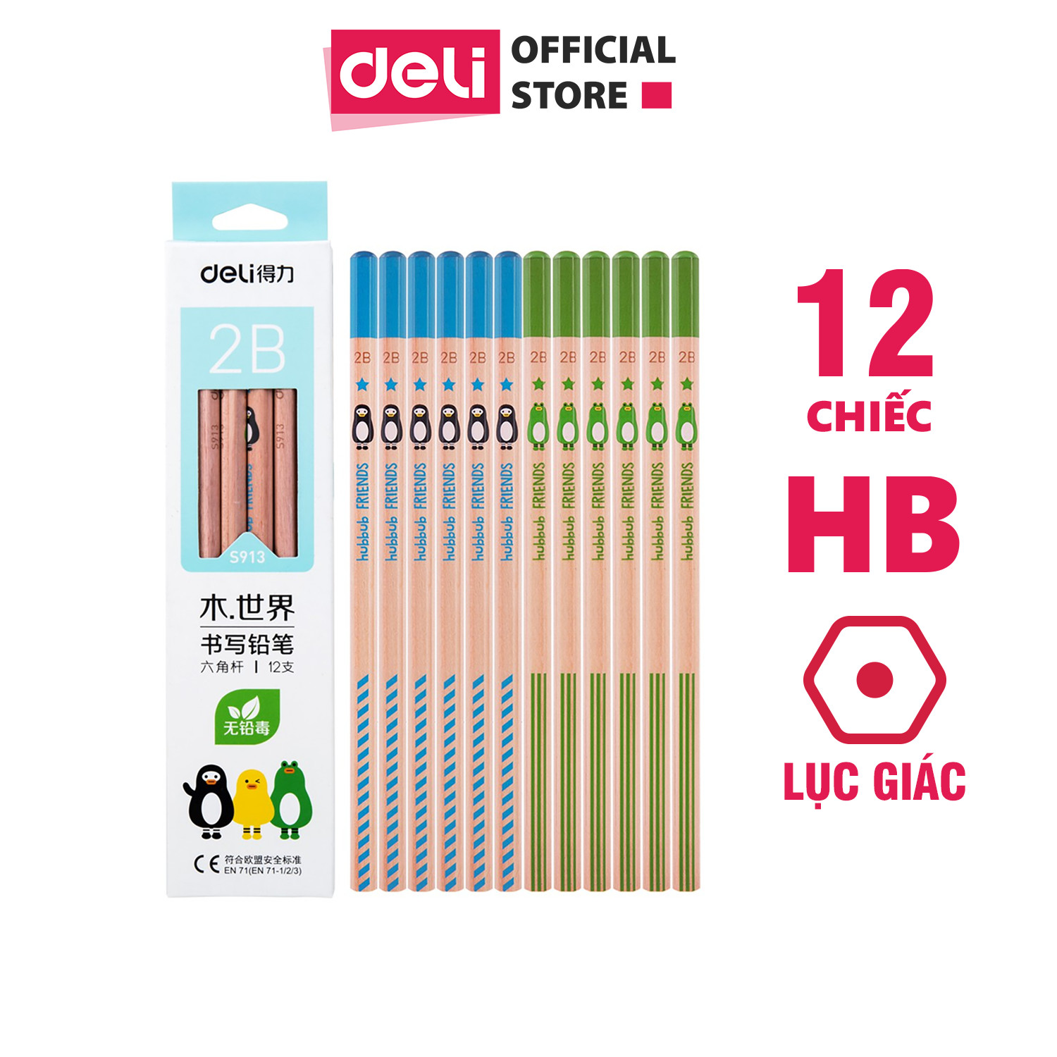 Bút chì 2B Deli - viết chì - họa tiết đáng yêu - 12 chiếc/hộp - WS913