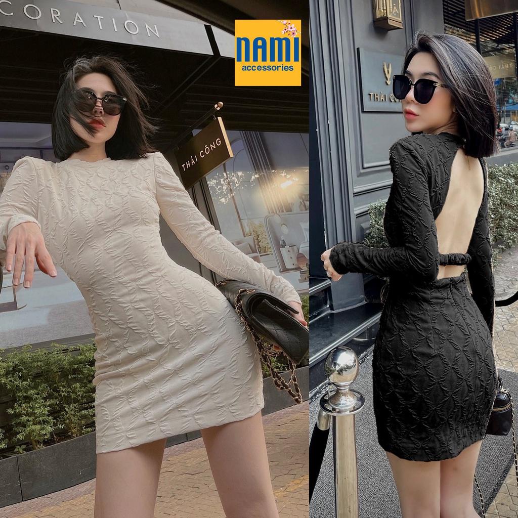 Đầm ôm body thun vân nổi tay dài cut out lưng Nanami phong cách gợi cảm quyến rũ cá tính - ATNU064