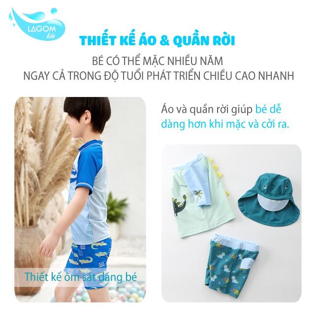 10 - 40 kg Cao Cấp | Bộ Bơi Bé Trai Áo Rời Quần Kèm Mũ Đi Biển