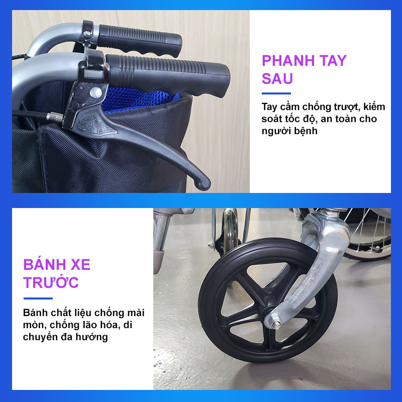 Xe lăn tay ngã lưng 6 nấc, có đệm và bô vệ sinh - NIKITA N213-1