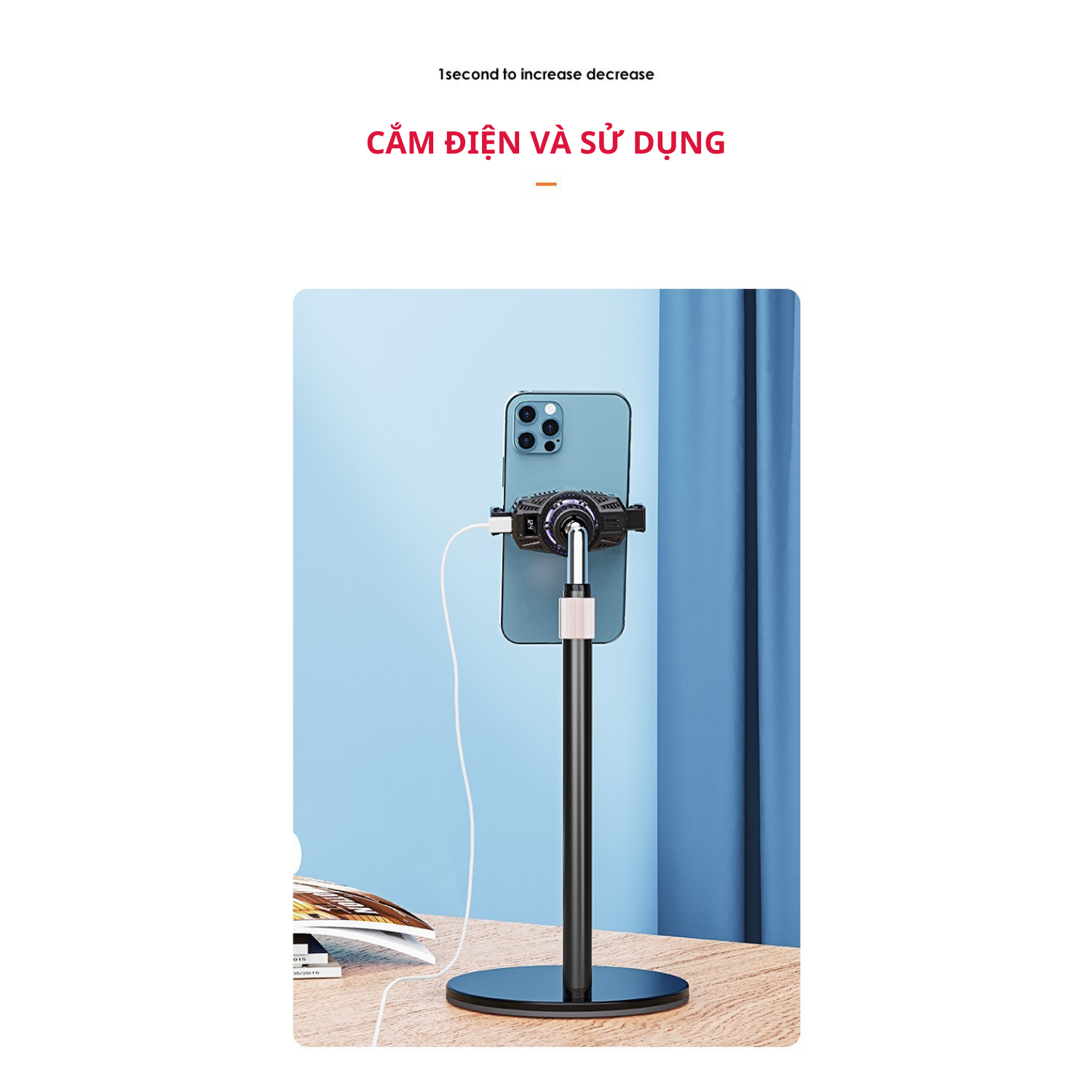 Giá Đỡ Điện Thoại Livestream Chất Liệu Hợp Kim Nhôm Cao Cấp Tích Hợp Quạt Gió LED RGB. Hàng Chính Hãng Tamayoko
