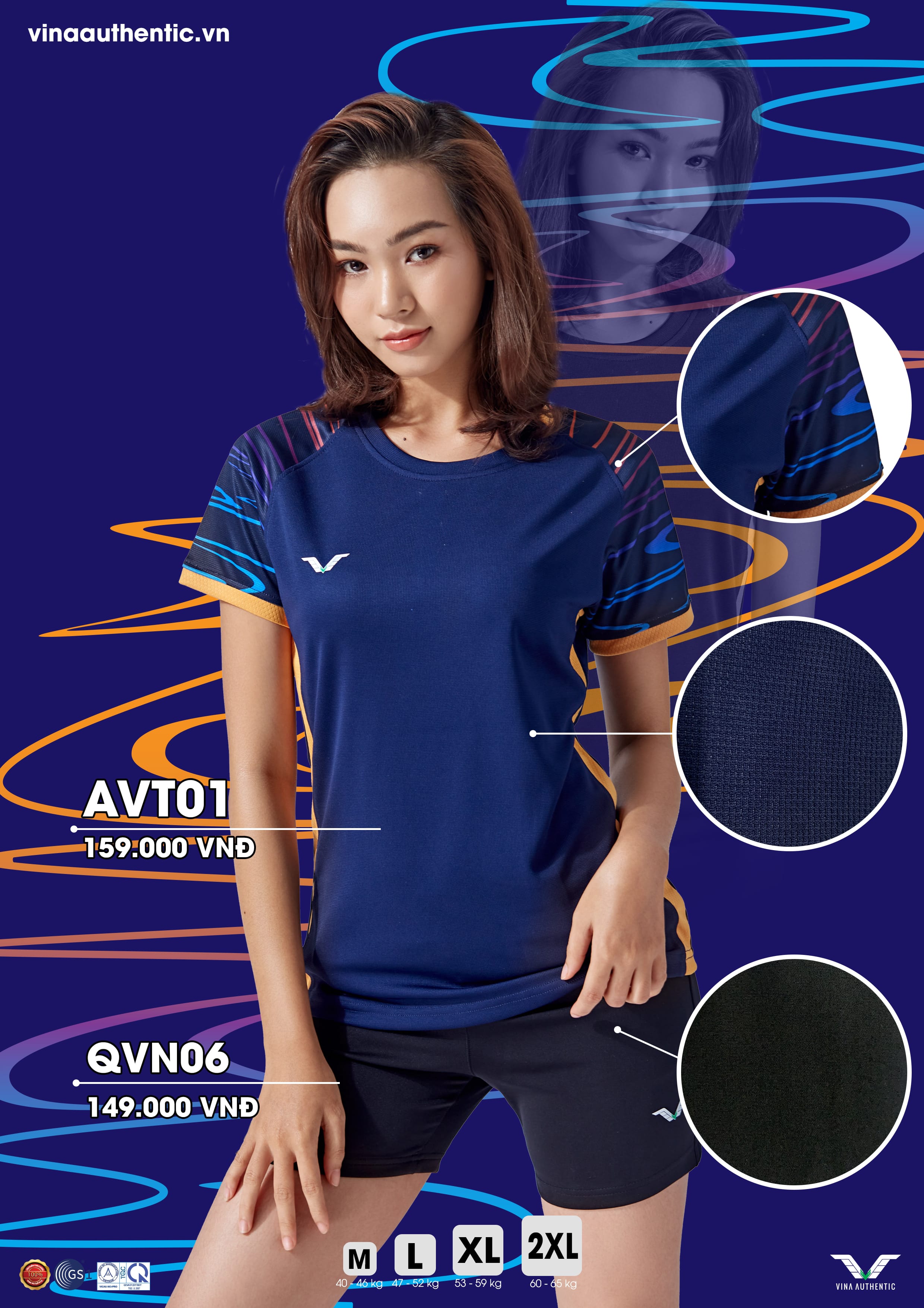 ÁO THỂ THAO NỮ VNT02 VINA AUTHENTIC CAO CẤP, CHẤT LƯỢNG, FORM CHUẨNT02