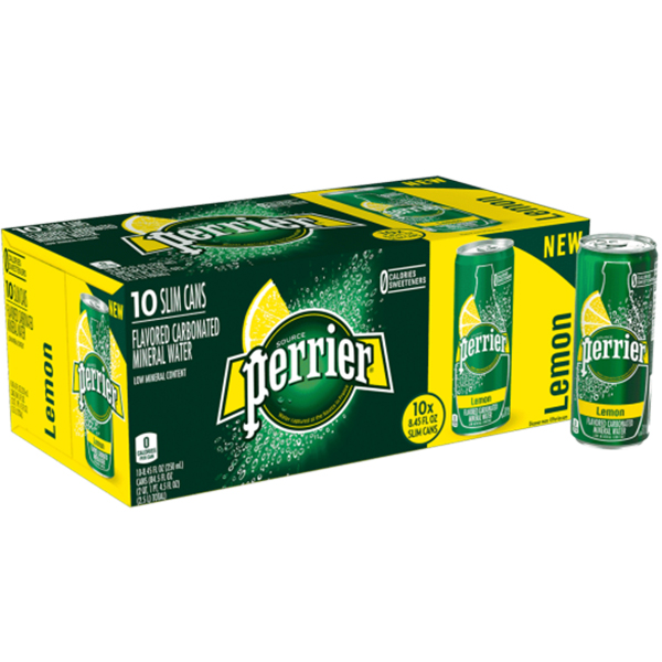 Thùng 10 Lon Nước Khoáng Có Gas Hương Chanh Vàng Perrier (250ml/lon)