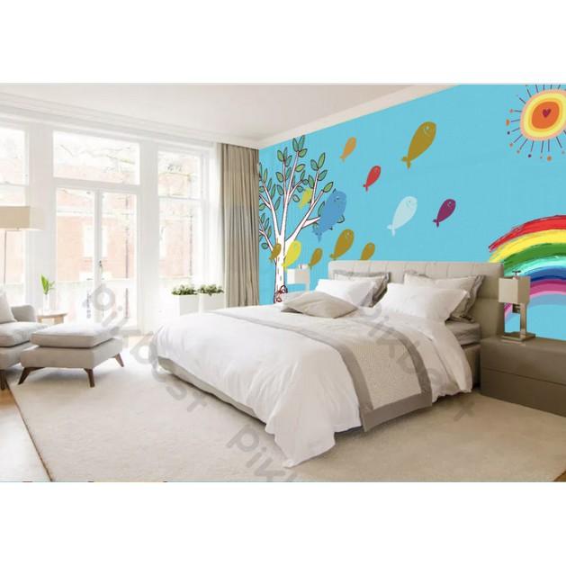 Tranh thế giới hoạt hình của bé trang trí phòng em bé, tranh dán tường 3d hiện đại MS995070