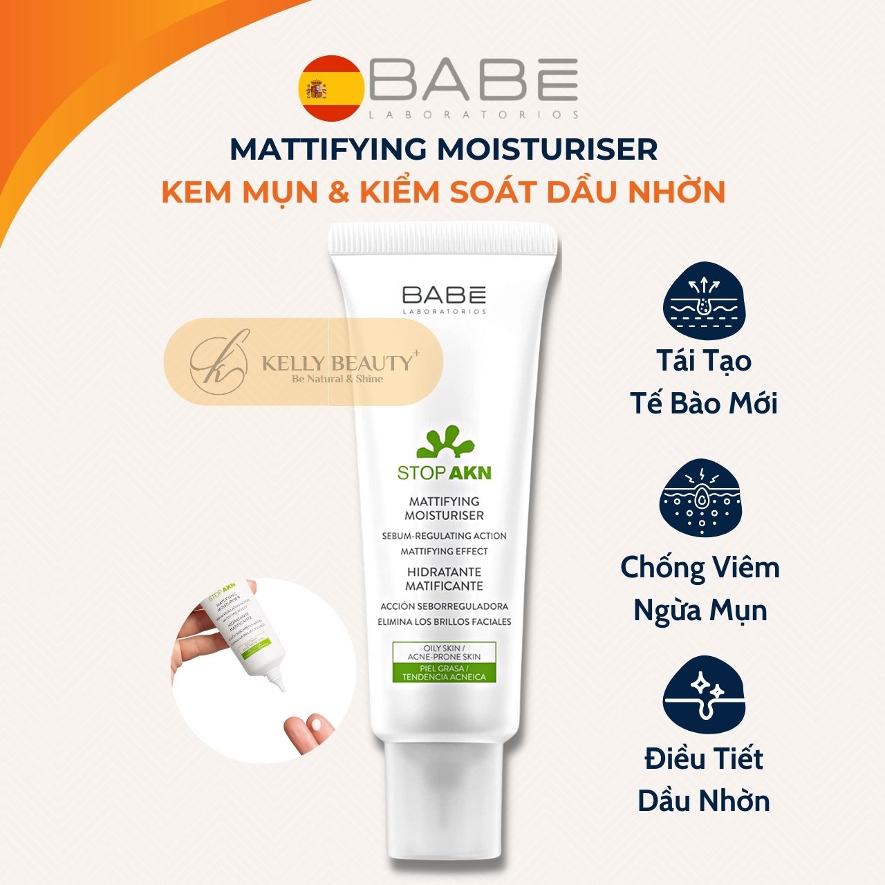 Kem Dưỡng Kiềm Dầu Ngừa Mụn BABE Stop AKN Mattifying Moisturiser - Kelly Beauty