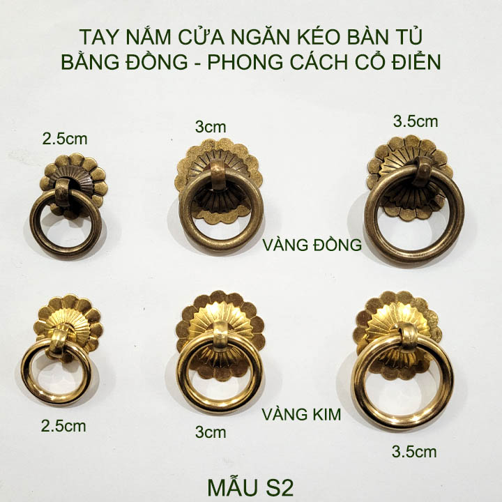 01 Tay nắm cửa, ngăn kéo bàn tủ làm bằng đồng phong cách cổ điển