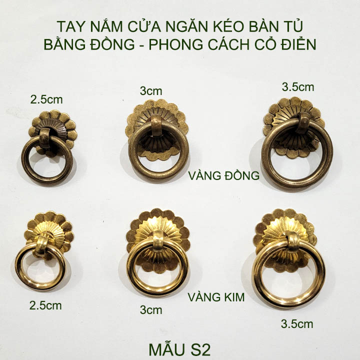 01 Tay nắm cửa, ngăn kéo bàn tủ làm bằng đồng phong cách cổ điển (mẫu S2)