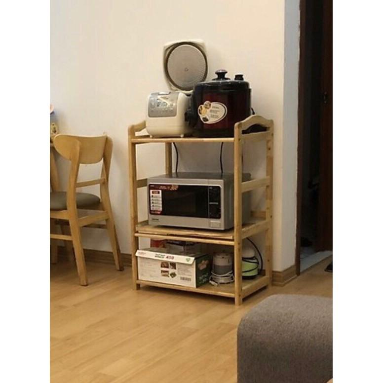 Kệ để lò vi sóng gỗ cao su chắc chắn có bánh xe di chuyển - Kệ vi sóng 3 tầng 47wood