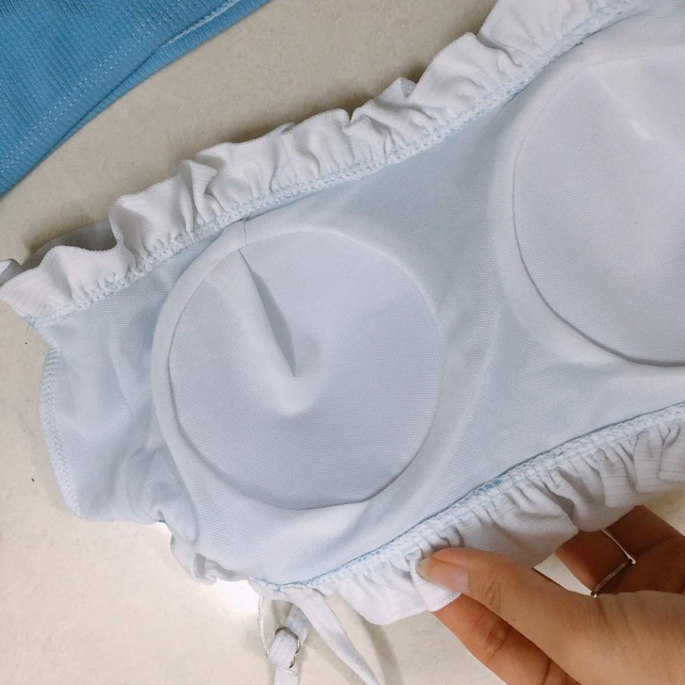 Bikini, đồ bơi 2 mảnh áo ống xanh dễ thương