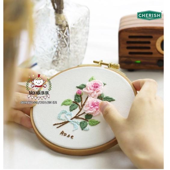 Bộ Kit tự làm trang trí Gói nguyên liệu DIY thêu nhành hoa Vintage Rose - Bách hóa Na Na Handmade Shop