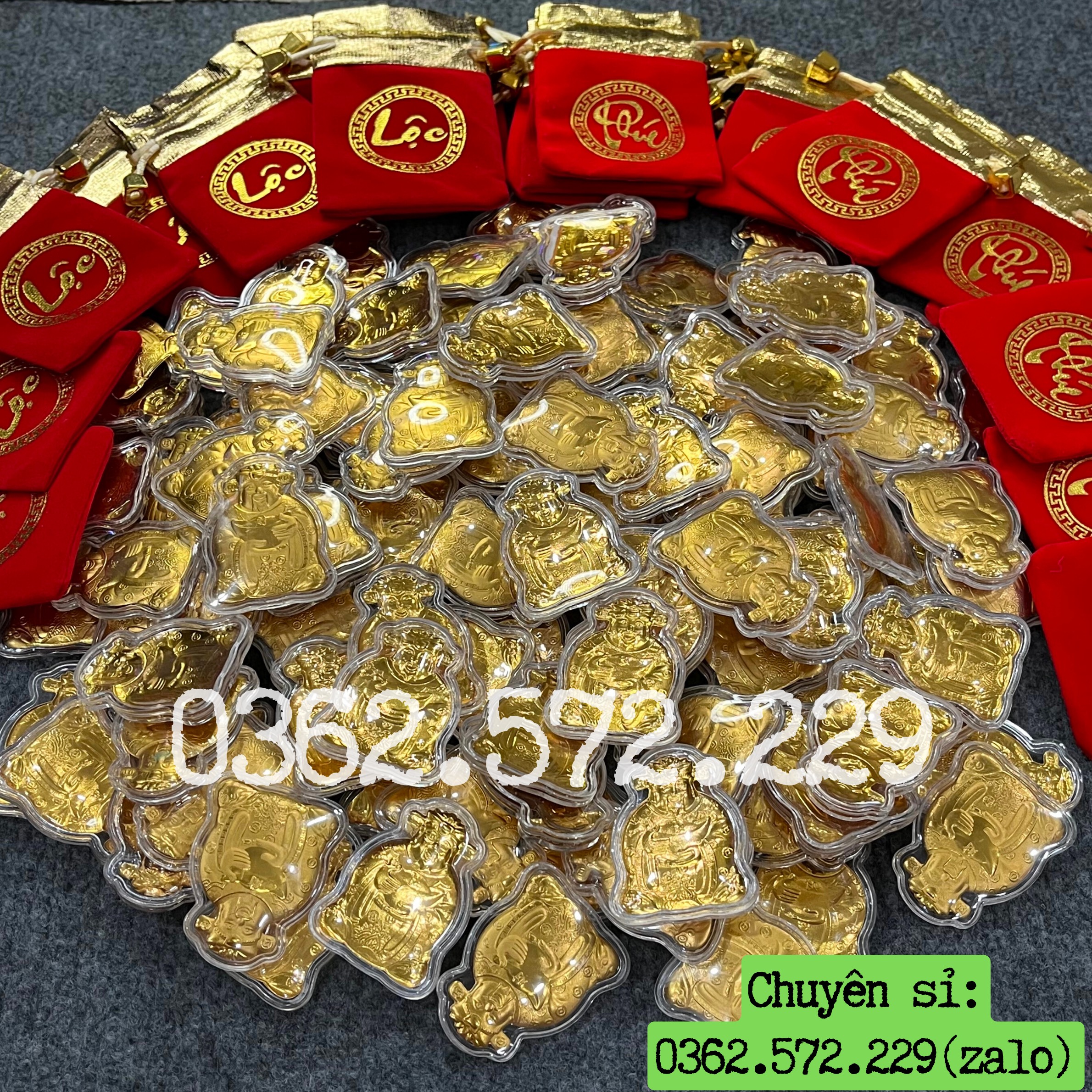 Sỉ Combo 100 Ông Thần Tài Mạ Vàng Kèm Túi Nhung Phúc
