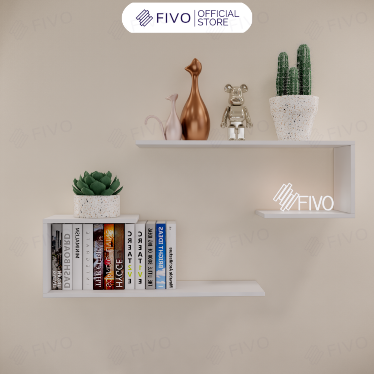 Kệ Gỗ Treo Tường Chữ J FB42 FIVO Gỗ MDF Lõi Xanh Chống Ẩm, Thiết Kế Âm Tường, Đa Dạng Cách Trang Trí, Chịu Lực Tốt Giá Rẻ