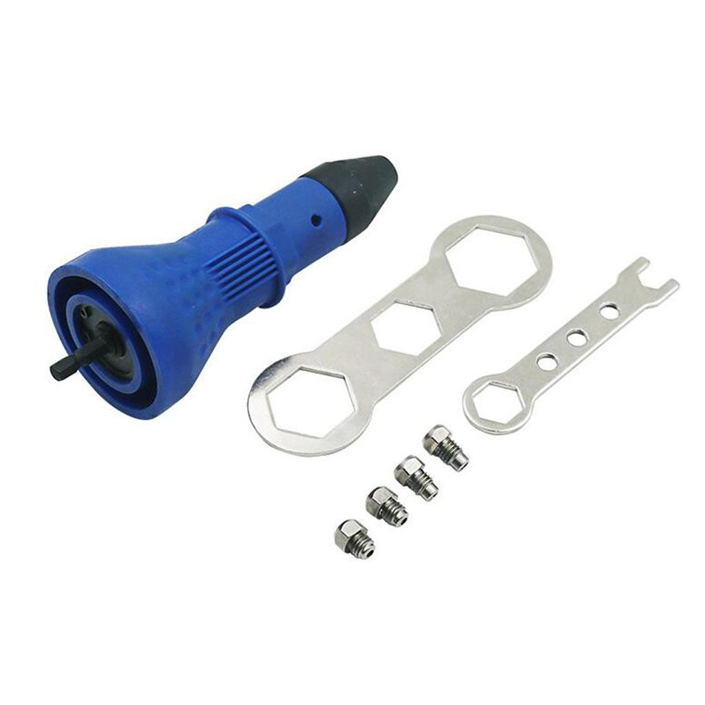 Electric Rivet Nut Gun Cordless Riveting Drill Adaptor Insert w/ Wrench Blue
