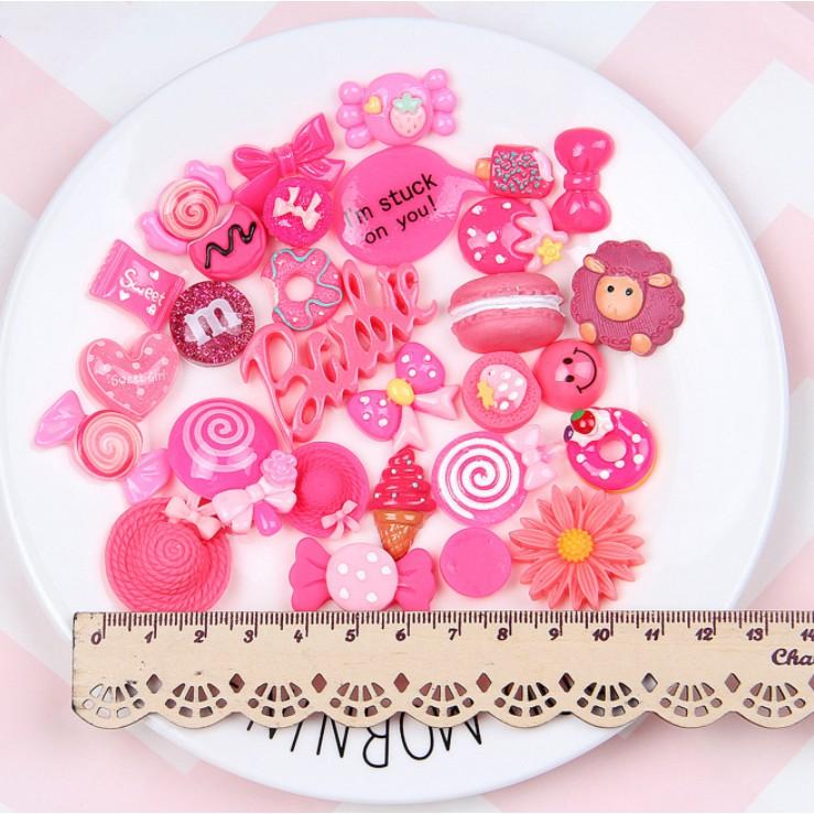 *HN* Túi combo 30 charm màu hồng đỏ cho các bạn trang trí vỏ ốp điện thoại, Jibbitz. DIY