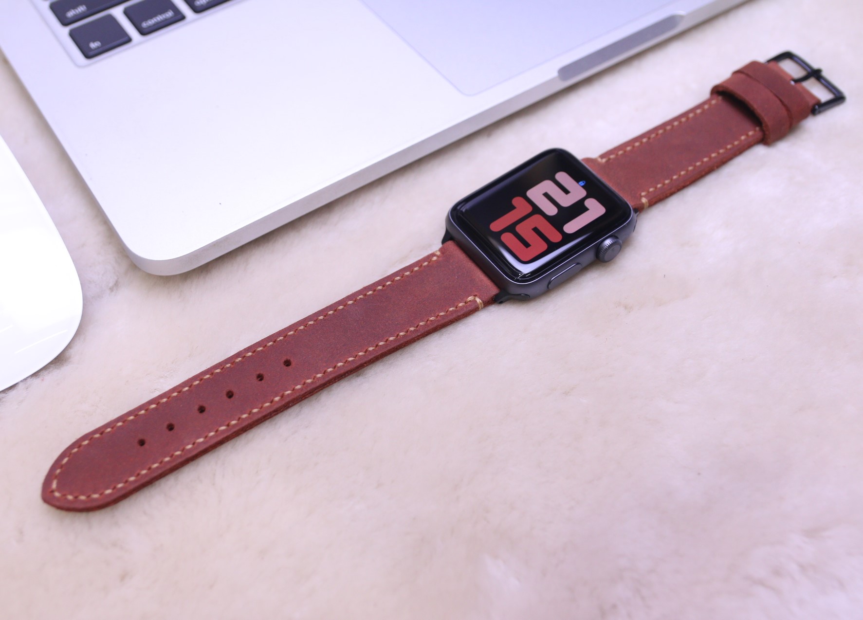 Dây Đeo Thay Thế Dành Cho Apple Watch - Da dò sáp Nâu Đỏ Handmade
