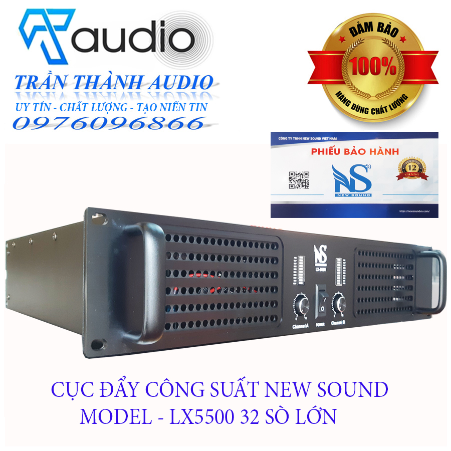 Cục đẩy công suất 2 kênh Newsound LX-5500 32 sò lớn 1500W , đánh full bass 30-40,bảo hành 12 tháng,hàng chính hãng nhập khẩu thế hệ mới 2023,tặng jac kết nối