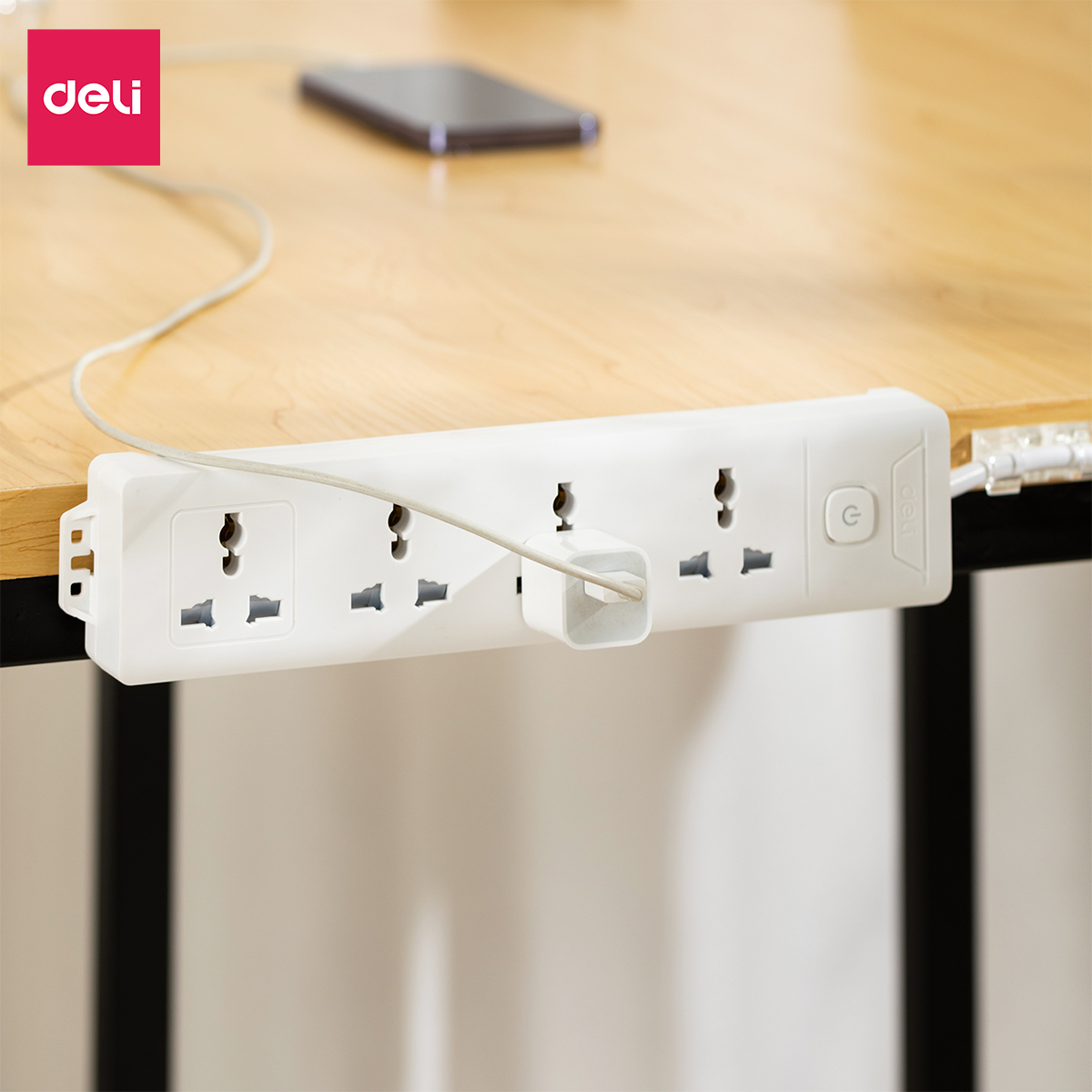 Ổ Cắm Điện Đa Năng Kèm Cổng USB Có Công Tắc Tải 2500W Nắp Chống Giật Chống Cháy Chất Lượng Cao Deli - Dây 2M/3M/5M - ET401 411