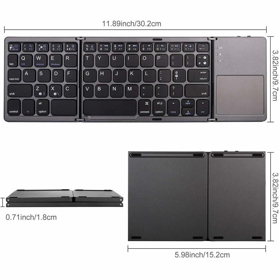HKXA Mini Gấp Gọn Bàn Phím Bluetooth Bàn Di Chuột Bluetooth 3.0 Có Thể Gập Lại Bàn Phím Số Không Dây Cho Windows Android IOS13 Máy Tính Bảng Ipad Điện Thoại