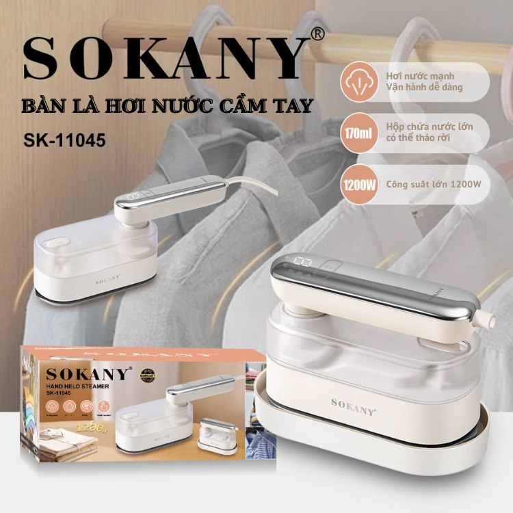 Bàn là hơi nước cầm tay SOKANY SK-11045 công suất lớn 1200W, là siêu phẳng, siêu nhanh, nhỏ gọn tiện lợi cho cả gia đình -HÀNG CHÍNH HÃNG - DELIYA