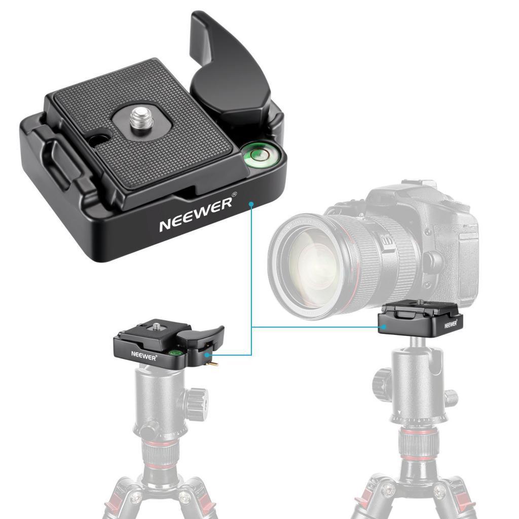 Universal Aluminum Alloy 1/4" Quick Release QR Plate Clamp,for DSLR Camera,with 1/4" to 3/8" Screw Adapter to Mount Tripod Monopod Ballhead