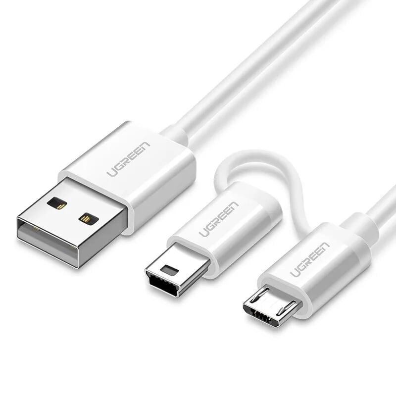 Ugreen UG40772US178TK 1.5M màu Trắng Cáp sạc truyền dữ liệu USB 2.0 sang MICRO USB + MINI USB - HÀNG CHÍNH HÃNG