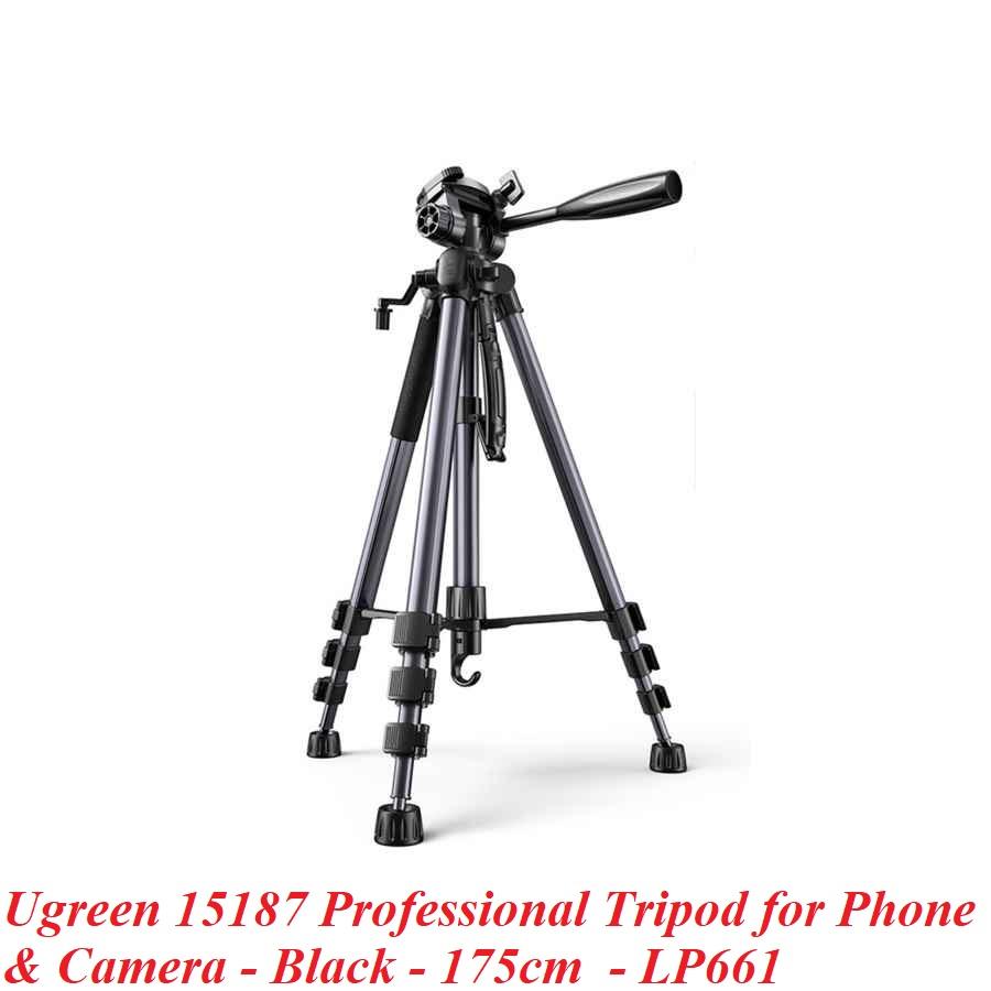 Ugreen UG15187LP661TK tripod 3 chân cao 55cm-170cm xoay 360 độ bằng nhôm Gậy tự chụp ảnh chuyên nghiệp chống trượt cho điện thoại hoặc máy ảnh đế màu đen max 5kg - HÀNG CHÍNH HÃNG