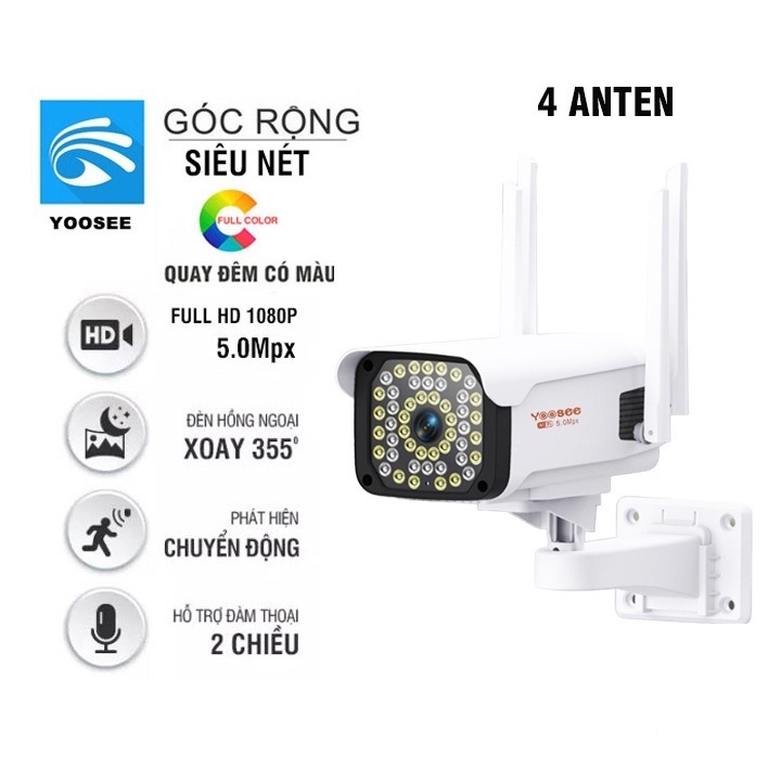 Camera Wifi Yoosee 4 Râu Ngoài Trời 36Led 5MP, ĐÀM THOẠI 2 CHIỀU, BAN ĐÊM CÓ MÀU - Hàng Nhập Khẩu