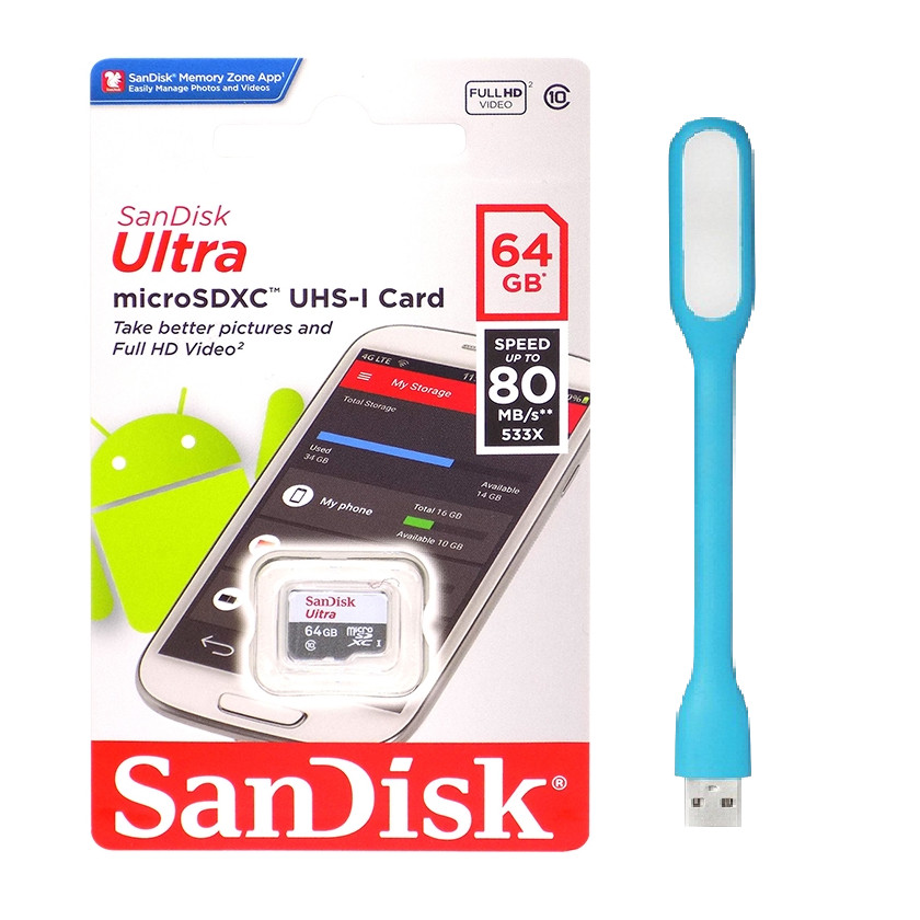 Thẻ Nhớ Micro SDXC SanDisk UHS-1 64GB Class 10 - 80MB/s - Hàng Chính Hãng + Tặng đèn Led