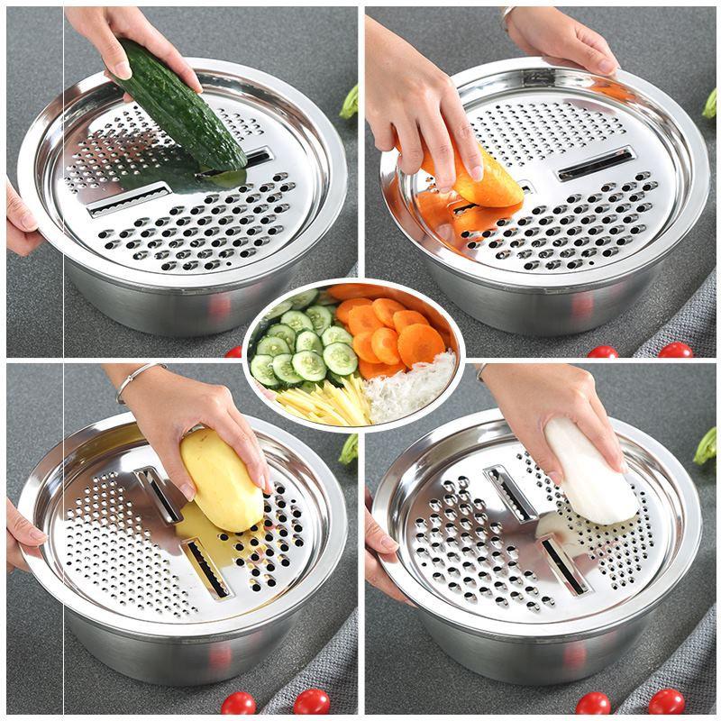 BỘ RỔ 3 MÓN INOX BÀO HOA QUẢ- NẠO RAU CỦ 26 CM