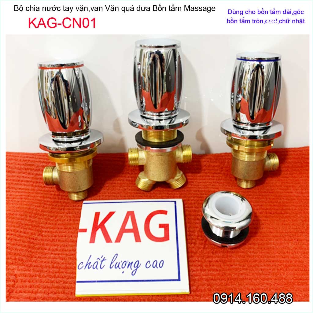 Van chia nước bồn tắm massage, bộ chia nước bồn mát xa KAG-CN01 tay vặn