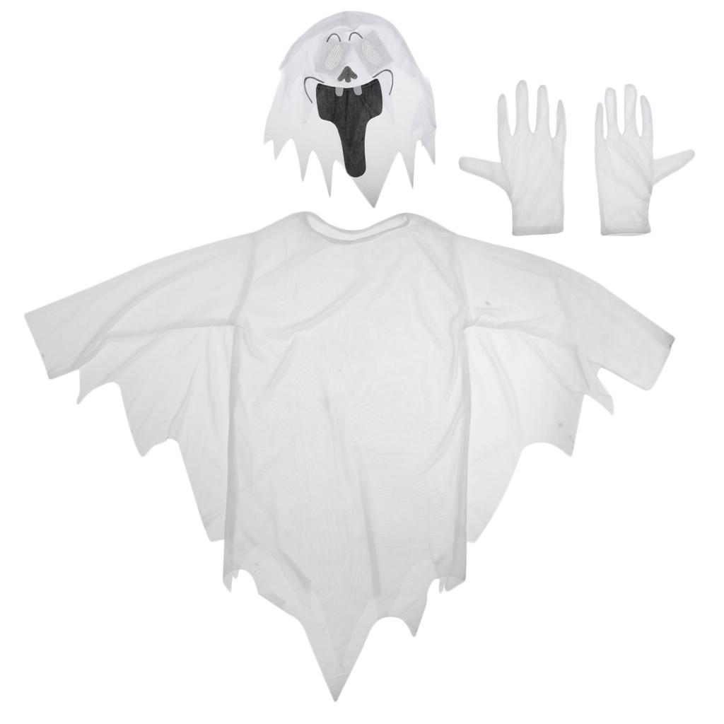 White Ghost Gown with Hoodie Mask and Gloves Child Halloween Costume