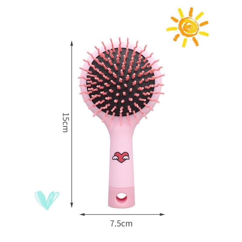 Lược gương 2in1 chải tóc gỡ rối massage da đầu giảm rụng &amp; kích thích mọc tóc cute nhiều màu - Lượt chải tóc kèm gương